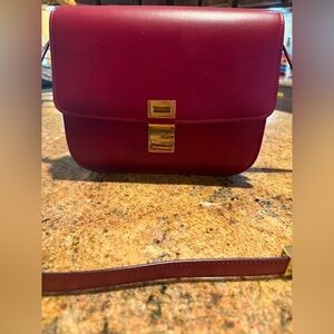 Celine Burgundy Crossbody Bag with Gold Accents